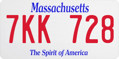 MA license plate 7KK728