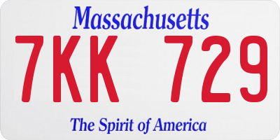 MA license plate 7KK729
