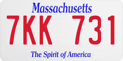 MA license plate 7KK731