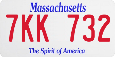 MA license plate 7KK732