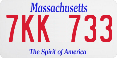 MA license plate 7KK733