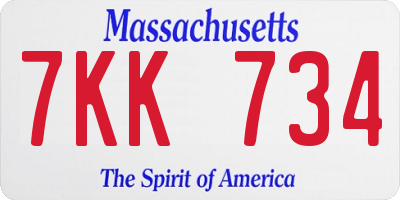 MA license plate 7KK734