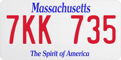MA license plate 7KK735