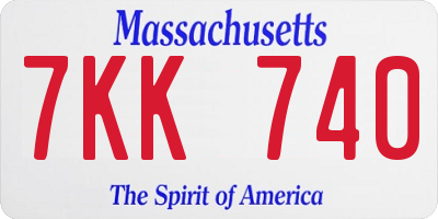 MA license plate 7KK740