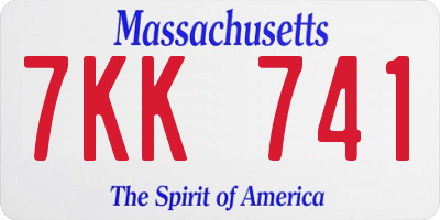 MA license plate 7KK741