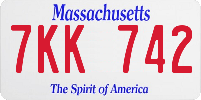 MA license plate 7KK742