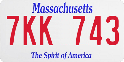 MA license plate 7KK743