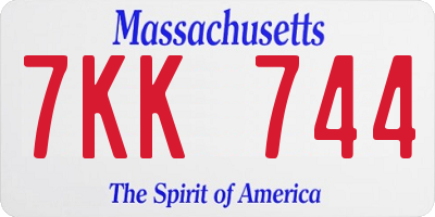 MA license plate 7KK744