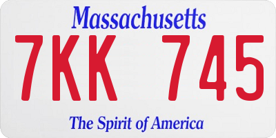 MA license plate 7KK745