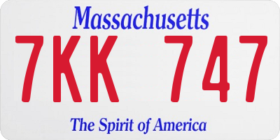 MA license plate 7KK747