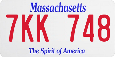 MA license plate 7KK748