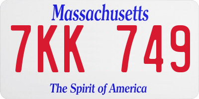 MA license plate 7KK749