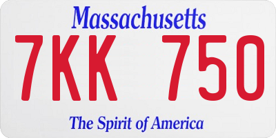 MA license plate 7KK750