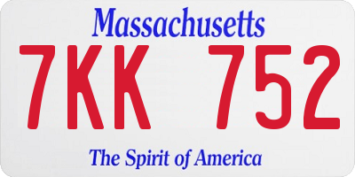 MA license plate 7KK752