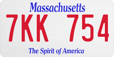 MA license plate 7KK754
