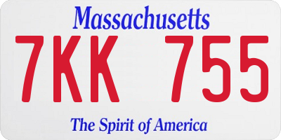 MA license plate 7KK755