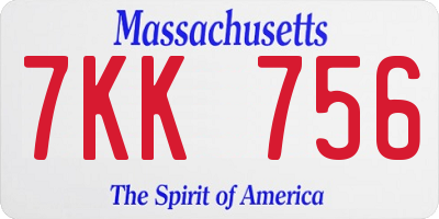 MA license plate 7KK756