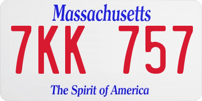 MA license plate 7KK757