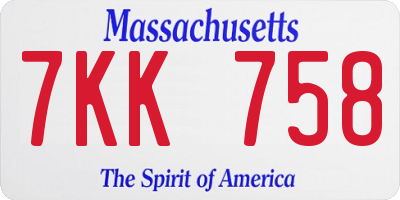 MA license plate 7KK758