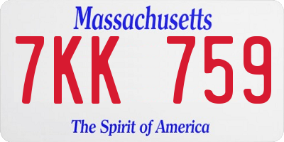 MA license plate 7KK759