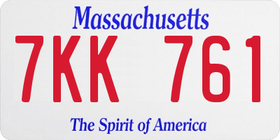 MA license plate 7KK761