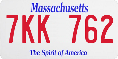 MA license plate 7KK762
