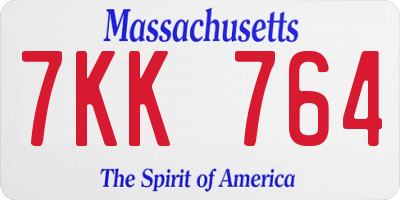 MA license plate 7KK764