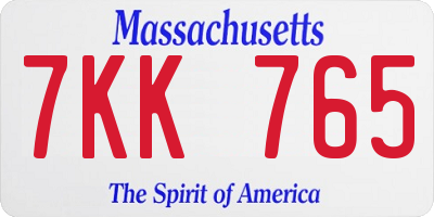 MA license plate 7KK765