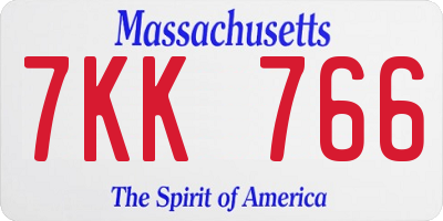 MA license plate 7KK766