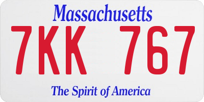 MA license plate 7KK767