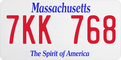 MA license plate 7KK768