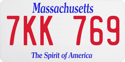 MA license plate 7KK769