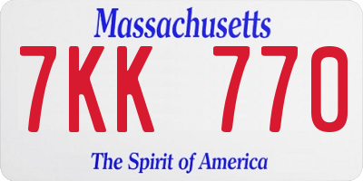 MA license plate 7KK770
