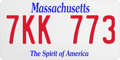 MA license plate 7KK773