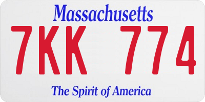 MA license plate 7KK774