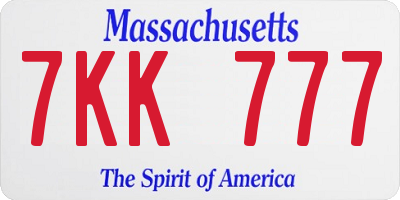 MA license plate 7KK777