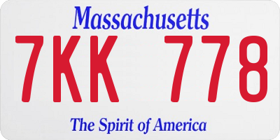 MA license plate 7KK778