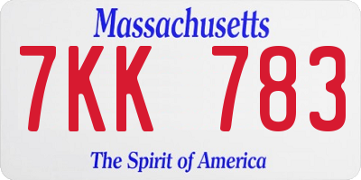 MA license plate 7KK783