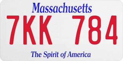 MA license plate 7KK784