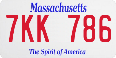 MA license plate 7KK786