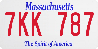 MA license plate 7KK787