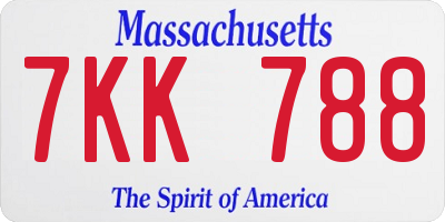 MA license plate 7KK788