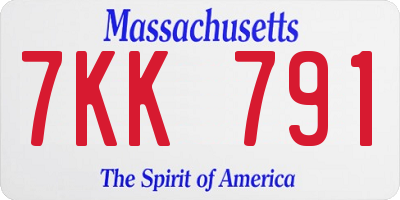 MA license plate 7KK791