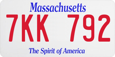 MA license plate 7KK792