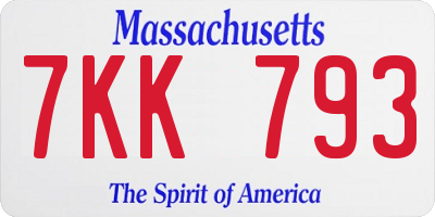 MA license plate 7KK793