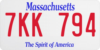 MA license plate 7KK794