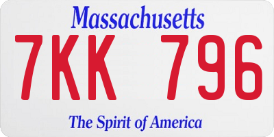 MA license plate 7KK796