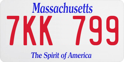 MA license plate 7KK799