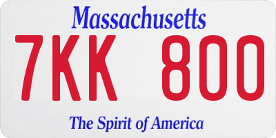 MA license plate 7KK800