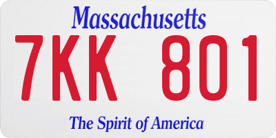 MA license plate 7KK801